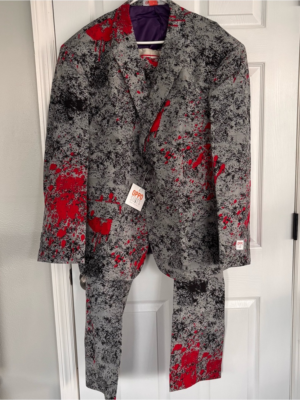 Oppo Gray Suit with Red Splatter Print